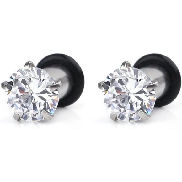 Jewelry - Hypoallergenic 316L Surgical Steel Ear Plugs with Clear CZ - Gift Velvet Bag